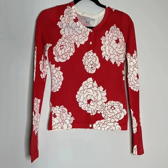 Old Navy Red Floral Button Down Cardigan - Picture 3 of 8